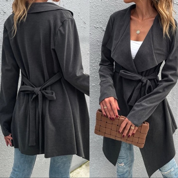 Rust orange vegan Suede Waterfall trench Jacket - Picture 5 of 5